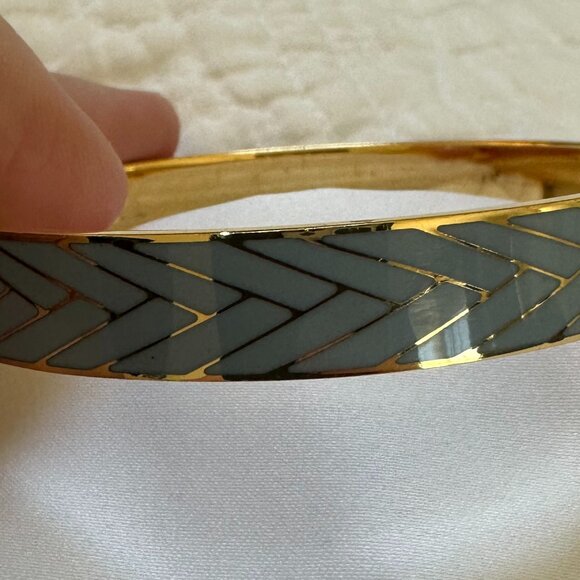 J. Crew Blue Herringbone Goldtone Bangle - Picture 3 of 4